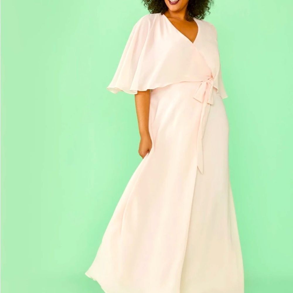 NWT ModCloth Wrapped in Rapture Light Pink Chiffon Maxi‎ Dress Size Large